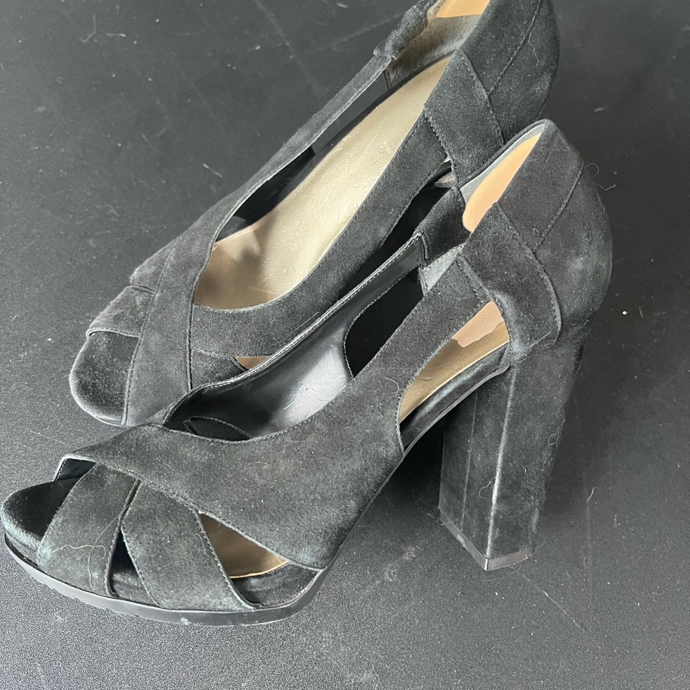 Elegant Black Suede block heel Women's Heels Nine West